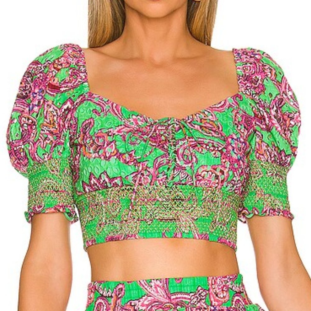 Alice + Olivia Crawford Lace Smocked Top NWT